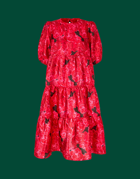 Crās Illustrated Floral Tiered Dress, Red (RED), large
