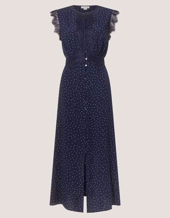 Cleo Lace Polka Dot Midi Dress, Blue (NAVY), large