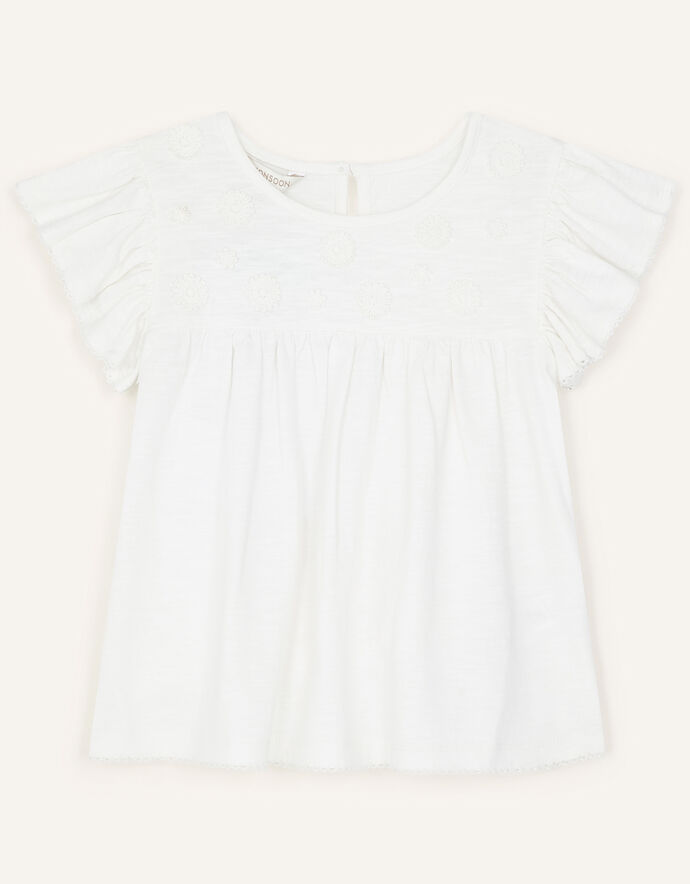 435 Turquoise Jersey Top with Eyelet Trim and Flower Detail main image 0