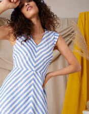 Stripe Midi Dress in Linen Blend, Ivory (IVORY), large