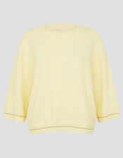 Coleen Crop Sleeve Crew Neck Jumper, Yellow (YELLOW), large