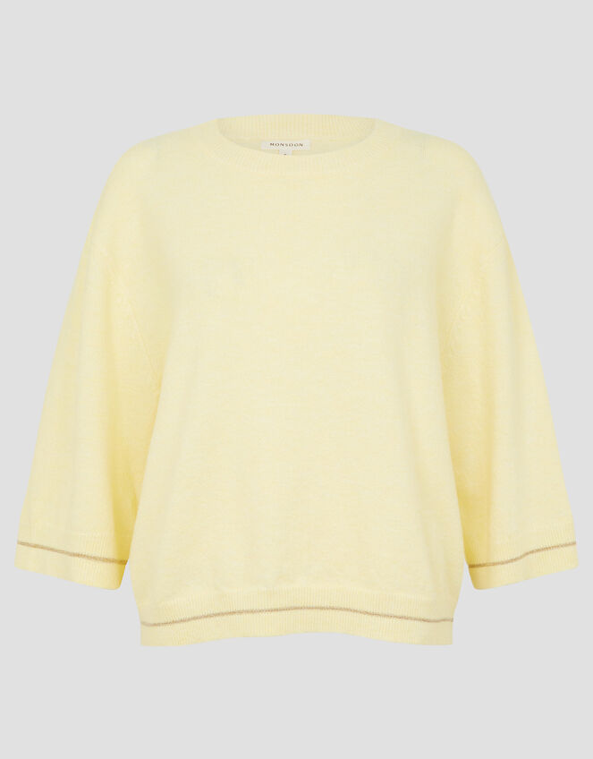 Coleen Crop Sleeve Crew Neck Jumper, Yellow (YELLOW), large