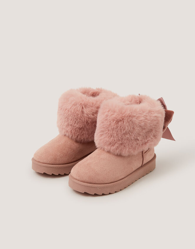 Velvet Bow Fluffy Ankle Boots, Pink (PINK), large