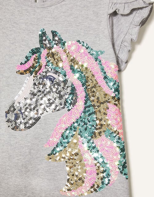 Sequin Horse T-Shirt in Organic Cotton, Grey (GREY), large