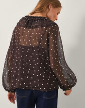 Mackie Sheer Polka Dot Ruffle Blouse, Brown (CHOCOLATE), large