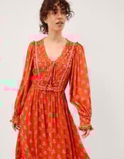Amaya Floral Print Midi Dress, Orange (ORANGE), large