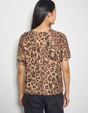 Amy Leopard Print Short Sleeve Jumper, Brown (BROWN), large