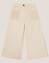 Crochet Pocket Wide Leg Trousers, Ivory (IVORY), large