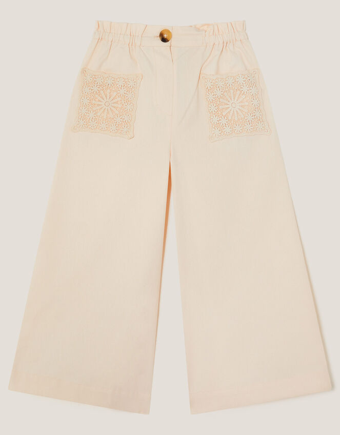 Crochet Pocket Wide Leg Trousers, Ivory (IVORY), large