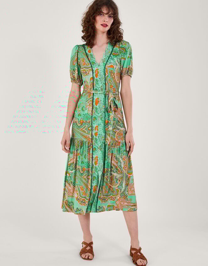Skye Scarf Print Dress, Green (GREEN), large