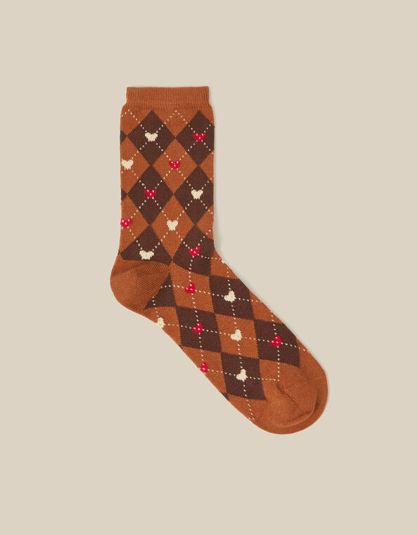 Argyle Heart Socks, Brown (BROWN), large
