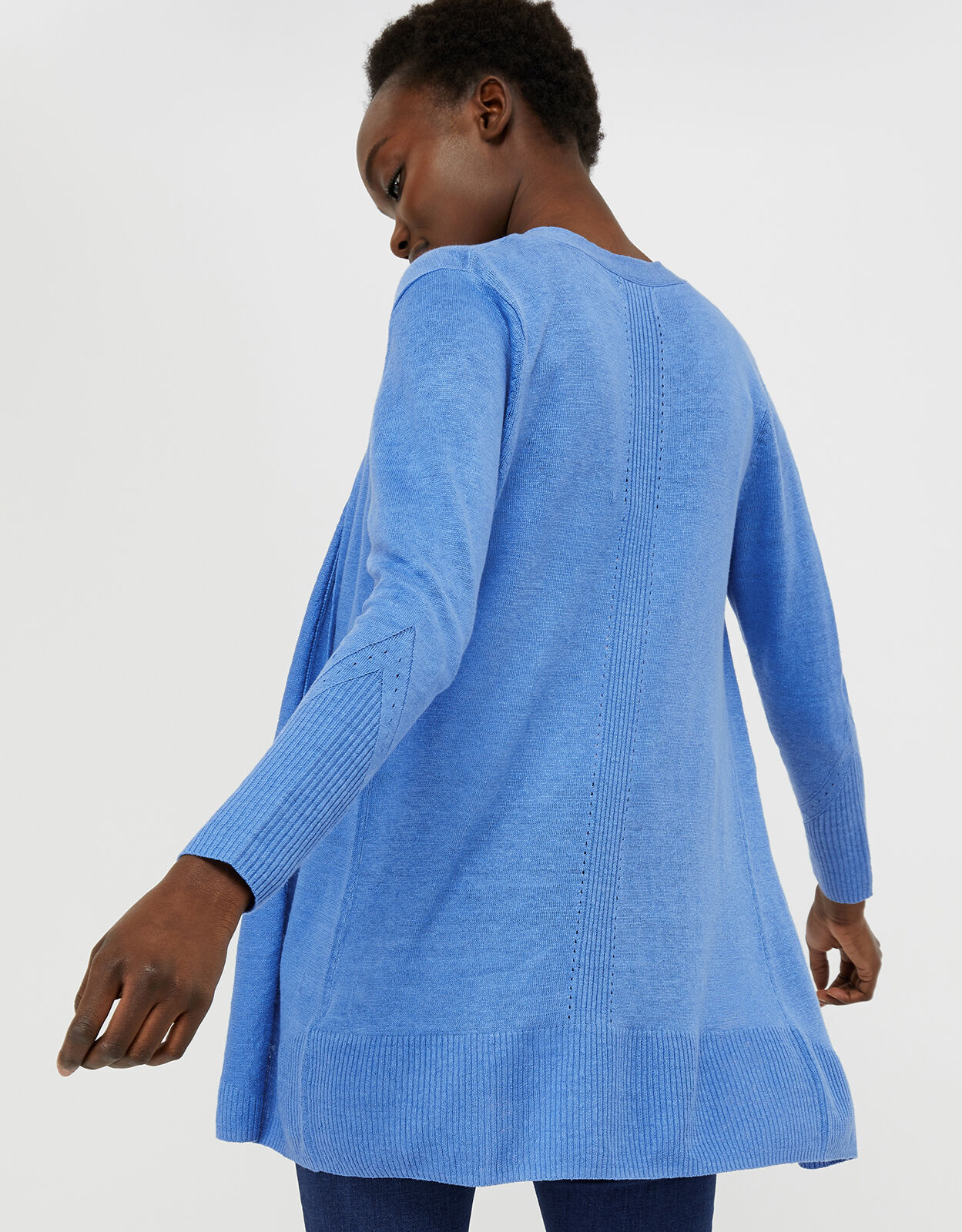 Emilia Longline Cardigan in Pure Linen Blue Cardigans Monsoon UK