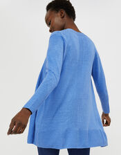 Emilia Longline Cardigan in Pure Linen, Blue (BLUE), large