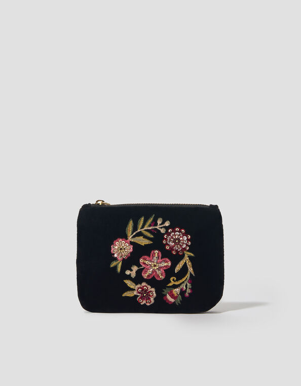 Floral Embellished Velvet Coin Purse, , large