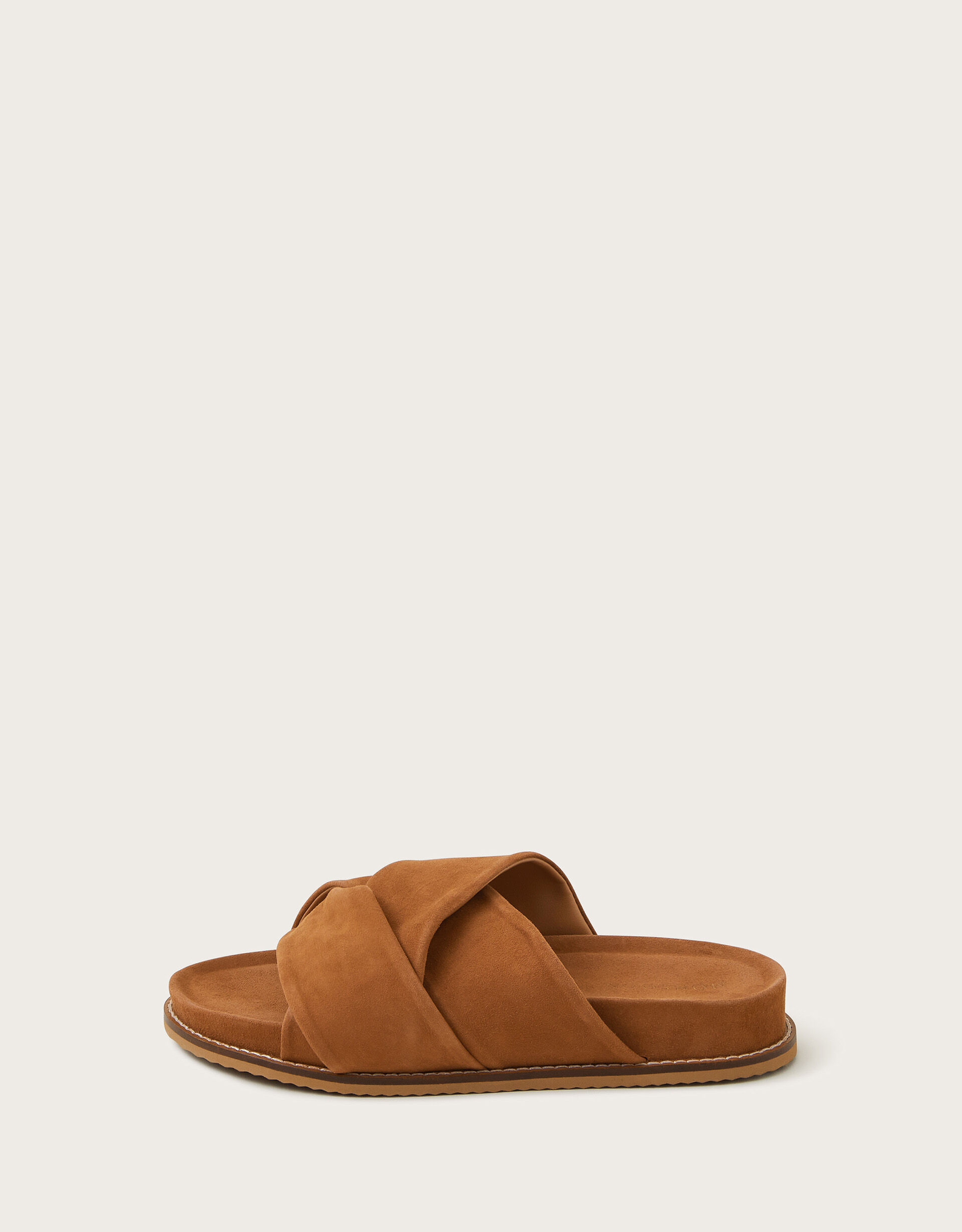 Suede Twist Strap Sandals Tan