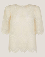 Clara Sheer Embroidered Top, Ivory (IVORY), large