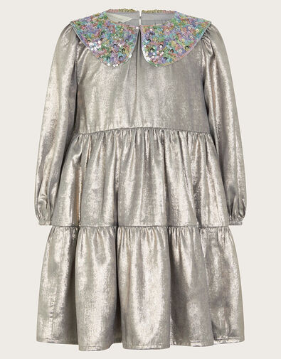 Shimmer Collar Dress, Grey (GREY), large