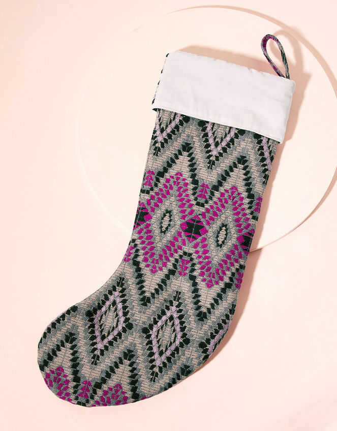 Embroidered Geometric Christmas Stocking, , large