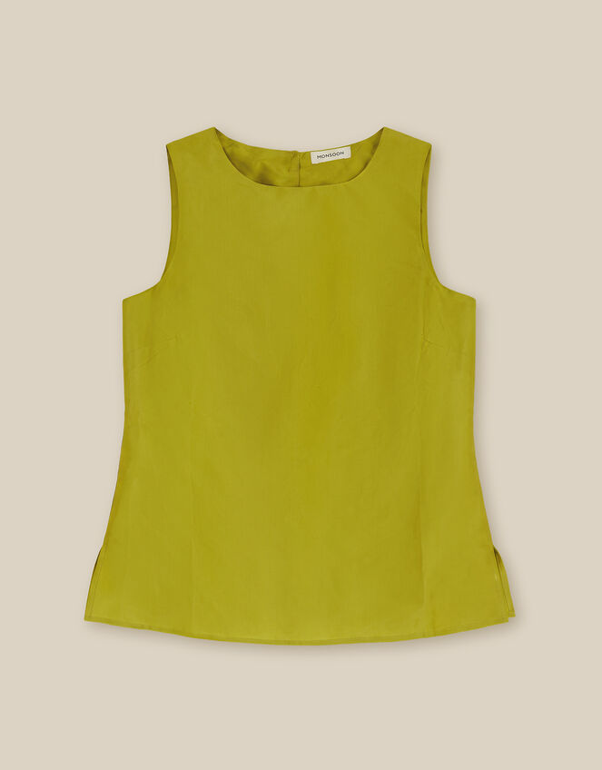 Tansy Sleeveless Taffeta Top, Green (LIME), large