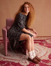 Aurelie Floral Jersey Midi Dress, Black (BLACK), large