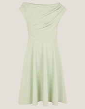 One-Shoulder Drape Skater Dress, Green (SAGE), large