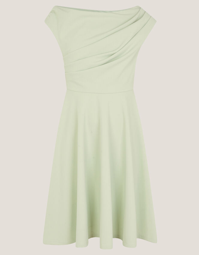 One-Shoulder Drape Skater Dress, Green (SAGE), large