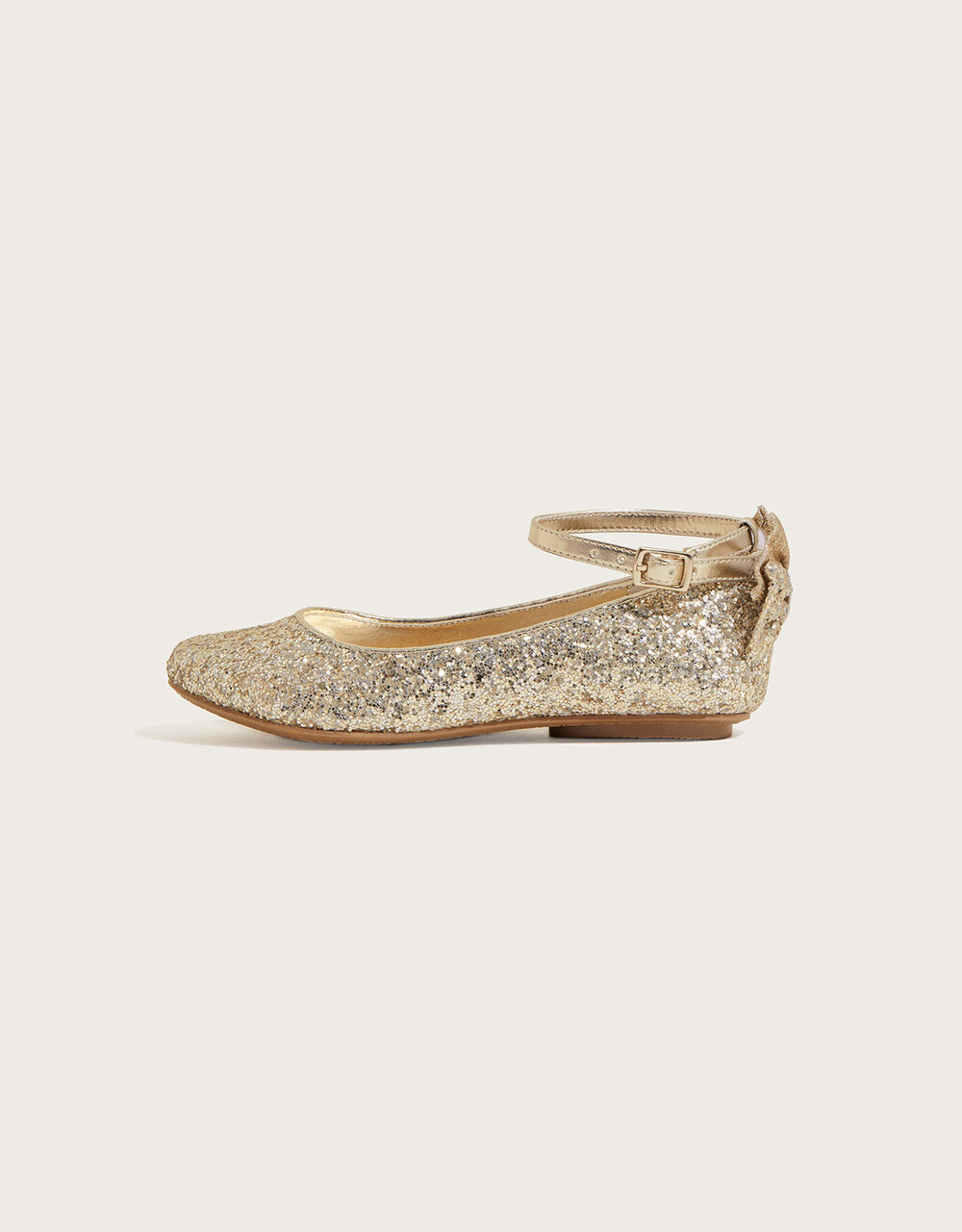 Glitter Bow Ballerina Flats Gold Girls' Flat Shoes Monsoon UK.