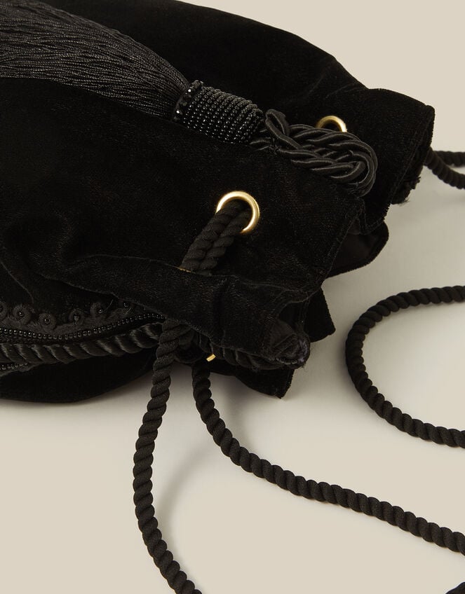 Hope Tassel Velvet Pouch Bag, Black (BLACK), large