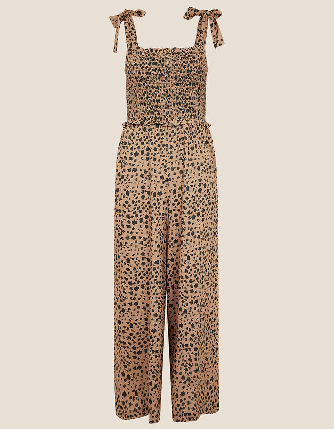 Animal Print Capped Sleeve Jogger Jumpsuit with Pockets