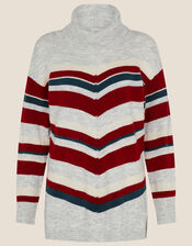 Aneta Cowl Neck Chevron Stripe Jumper, Grey (GREY), large