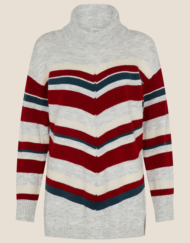 Aneta Cowl Neck Chevron Stripe Jumper, Grey (GREY), large
