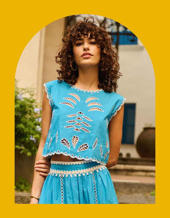 Petite Mendigote Tifaine Sleeveless Embroidered Top, Blue (BLUE), large
