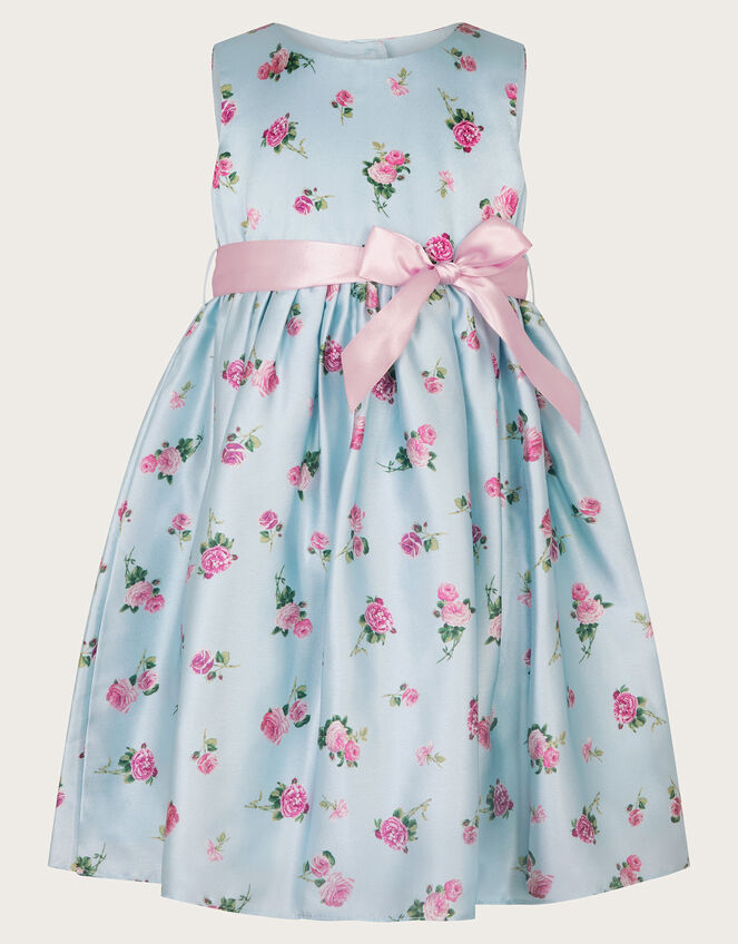 Baby Ditsy Floral Satin Dress, Blue (BLUE), large