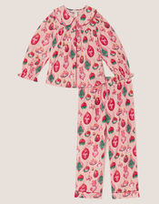 Christmas Bauble Print Long Pyjamas Set, Pink (PINK), large