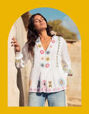 La Galeria Elefante Hand-Embroidered Blouse, White (WHITE), large