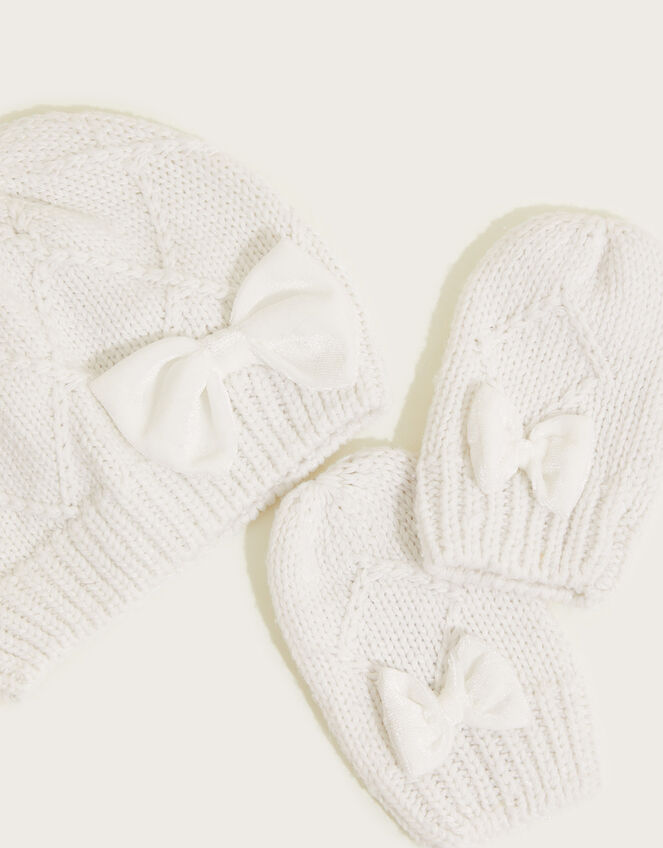 Baby Sparkle Beanie and Mitten Set, Ivory (IVORY), large