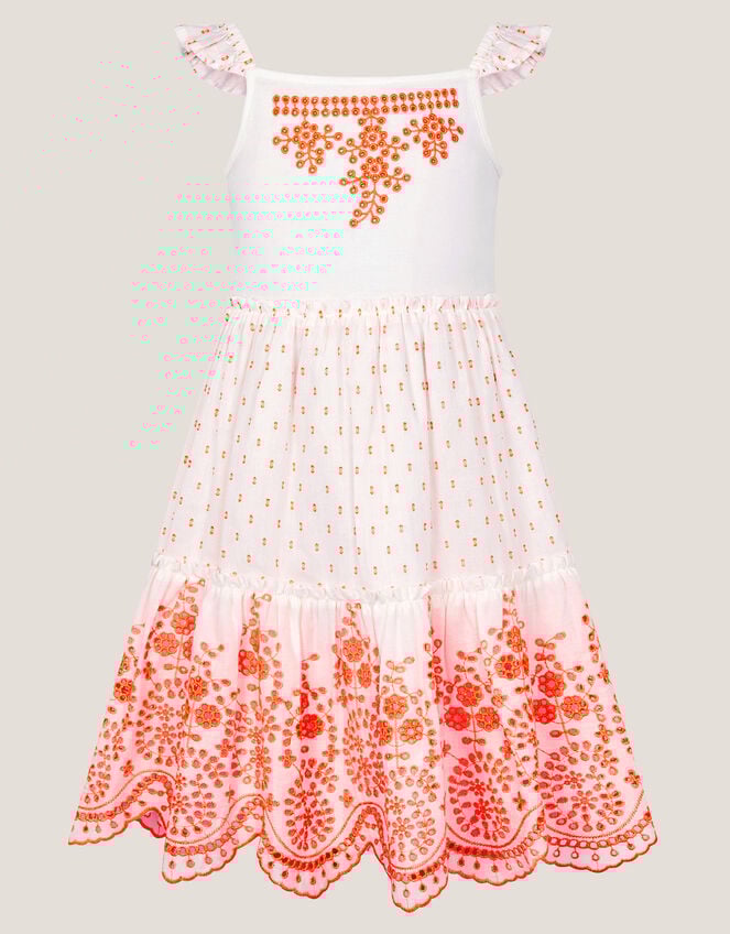 Broderie Tiered Cotton Sundress, White (WHITE), large