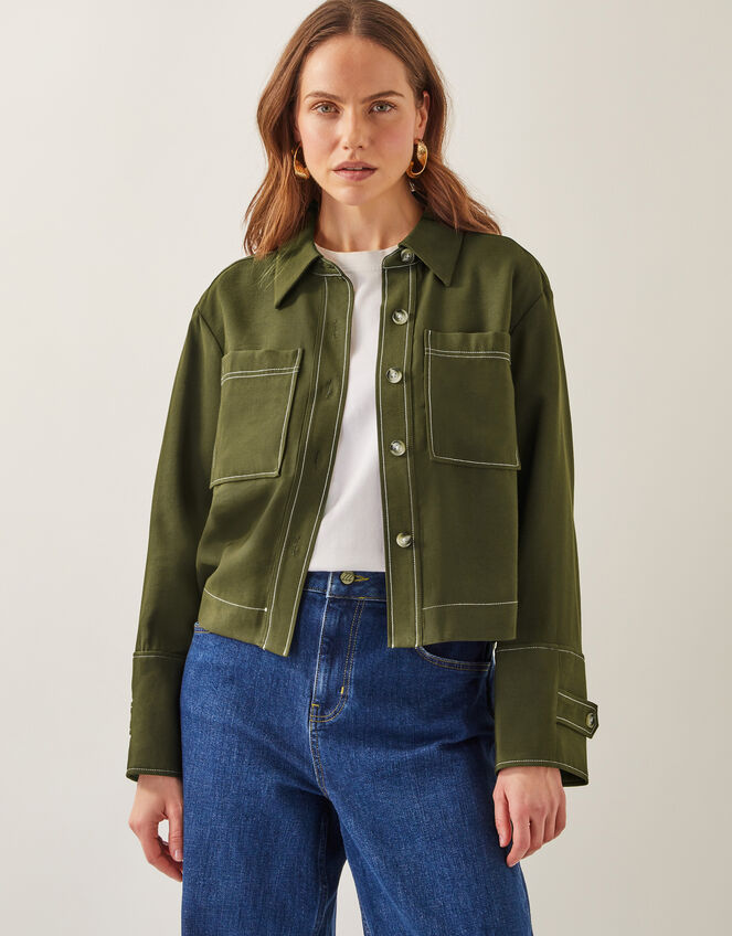 Katya Contrast Cargo Shirt, Green (KHAKI), large