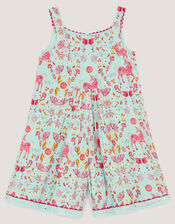 Unicorn Floral Print Playsuit, Blue (BLUE), large