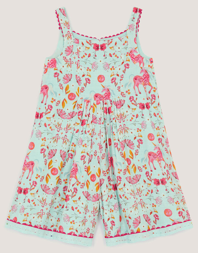 Unicorn Floral Print Playsuit, Blue (BLUE), large
