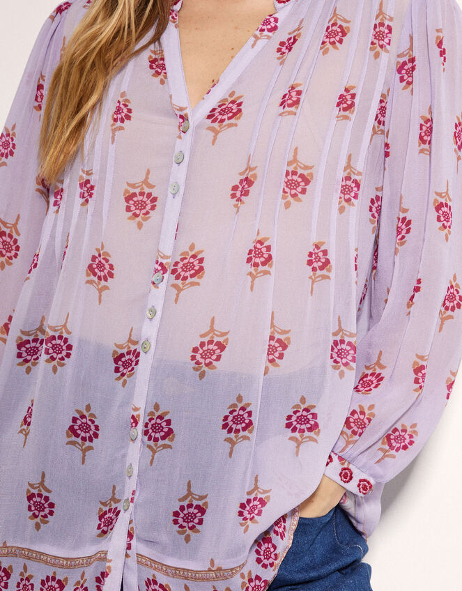 East Stine Floral Print Blouse, Purple (LILAC), large