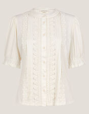 Lia Lace Puff-Sleeve Blouse, Ivory (IVORY), large