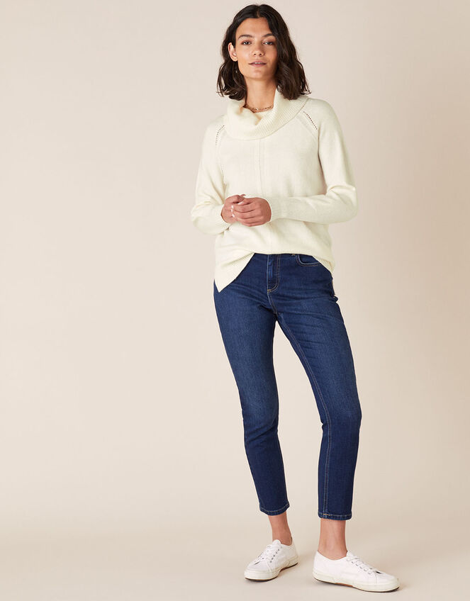 Cowl Neck Knit Jumper, Ivory (IVORY), large