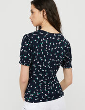 Desree Ditsy Floral Puff Sleeve Top, Blue (NAVY), large