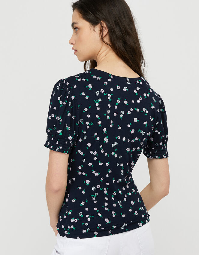 Desree Ditsy Floral Puff Sleeve Top, Blue (NAVY), large