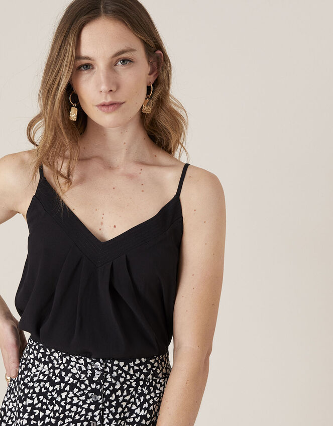 Pleated Trim Cami with Sustainable Viscose, Black (BLACK), large