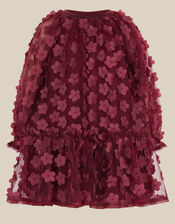 Baby Nayla 3D Flower Party Dress, Red (BURGUNDY), large