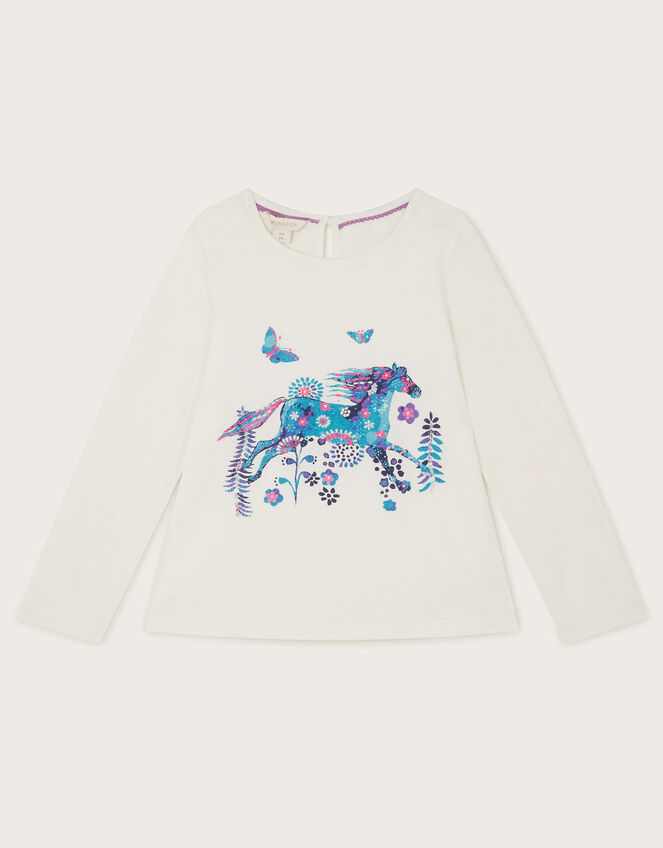 Horse Print Long Sleeve T-Shirt, Ivory (IVORY), large