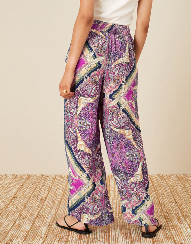 Paisley Tile Print Wide Leg Trousers, Pink (PINK), large