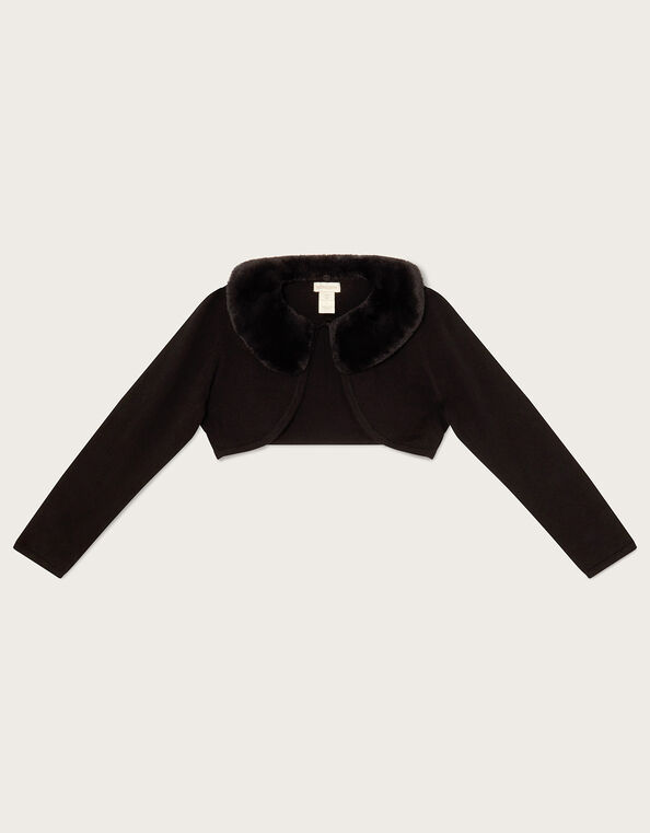 Super-Soft Faux Fur Collar Cardigan, Black (BLACK), large